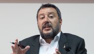 Italy's Interior Minister and deputy Prime Minister Matteo Salvini gestures during a press conference after the National Committee for Order and Public Safety in Castel Volturno south of Naples, on August 15, 2019. AFP / Eliano IMPERATO