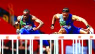 Jamaica’s Omar McLeod (right) wins the Men’s 110 Metres Hurdles final during the Diamond League meet in Birmingham at the Alexander Stadium, Birmingham, Britain on Sunday.