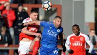 FILE PHOTO: Leicester City's Islam Slimani in action with Fleetwood Town’s Ashley Eastham REUTERS/Peter Powell
