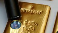 The Sicpa Oasis validator system (bullion protect) is pictured on one kilogram bar of gold at Swiss refiner Metalor in Marin near Neuchatel, Switzerland July 5, 2019. Reuters/Denis Balibouse
 