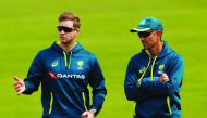 Australia head coach Justin Langer and Steve Smith during nets. (Action Images via Reuters/Lee Smith) 