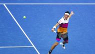  Kei Nishikori of Japan returns a shot during his Men's Singles second round match against Bradley Klahn of the United States on day three of the 2019 US Open at the USTA Billie Jean King National Tennis Center on August 28, 2019 in the Flushing neighborh