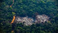 Aerial view of deforestation in the Menkragnoti Indigenous Territory in Altamira, Para state, Brazil, in the Amazon basin, on August 28, 2019. / AFP / Joao Laet 