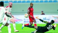 Al Arabi’s Icelandic international Aron Gunnarsson (left) scoring his maiden QSL goal against Al Duhail. Picture: Twitter/@QSL 