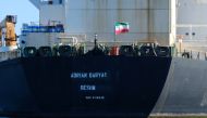 (FILES) In this file photo taken on August 18, 2019, an Iranian flag flutters on board the Adrian Darya oil tanker, formerly known as Grace 1, off the coast of Gibraltar. AFP / Johnny Bugeja 