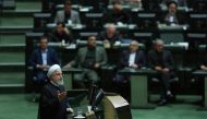 Iranian President Hassan Rouhani delivers a speech during the parliamentary session held to receive votes of confidence for 4 ministers at the Iranian Parliament, in Tehran, Iran on September 3, 2019. ( Iranian Presidency / Handout - Anadolu Agency )