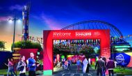 A computer-generated image of the IAFF World Athletics Village’s front arch.