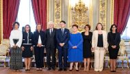 President Sergio Mattarella and Prime Minister Giuseppe Conte stand with newly sworn-in female cabinet ministers at the Quirinal Palace in Rome, Italy, September 5, 2019. Francesco Ammendola/Presidential Palace/via Reuters