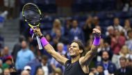 Rafael Nadal of Spain celebrates after winning his Men's Singles semi-final match against Matteo Berrettini of Italy on day twelve of the 2019 US Open at the USTA Billie Jean King National Tennis Center on September 06, 2019 in the Queens borough of New Y
