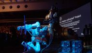 A robot stands on stage during the 
