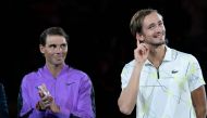 Rafael Nadal of Spain (L) and Daniil Medvedev of Russia (R) speak to the crowd after their finals men's Singles match at the 2019 US Open at the USTA Billie Jean King National Tennis Center in New York on September 8, 2019. / AFP / Don Emmert