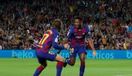 Barcelona's Anssumane Fati celebrates scoring their first goal with Antoine Griezmann REUTERS/Albert Gea TPX IMAGES OF THE DAY