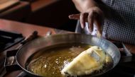 A chef cooks 