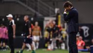 Inter Milan's Italian head coach Antonio Conte reacts during the UEFA Champions League Group F football match Inter Milan vs Slavia Prague on September 17, 2019 at the San Siro stadium in Milan. / AFP / Marco Bertorello