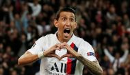 Paris St Germain's Angel Di Maria celebrates scoring their first goal. Reuters/Benoit Tessier