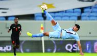 Al Sadd's Algerian striker Baghdad Bounedjah in action during the QNB Stars League round 4 match against Umm Salal at the Al Janoub Stadium, yesterday. Picture: Twitter / @AlsaddSC