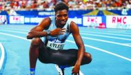 Noah Lyles celebrates after competing in the Men's 200m during the IAAF Diamond League competition on August 24, 2019 at the Charlety stadium, in Paris. (AFP / Zakaria Abdelkafi)