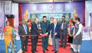 President of Indian Business and Professionals Council (IBPC), Azim Abbas; Vice-Chairman, Gope Shahani; Birla Public School Principal A P Sharma; and others  inaugurating the Higher Education Career Fair held at Birla Public School Doha.