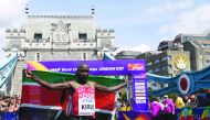 Geoffrey Kirui of Kenya celebrates after winning the marathon during the 2017 IAAF World Athletics Championships in London, in this August 6, 2017 file photo. 