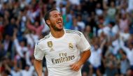 Real Madrid's Eden Hazard celebrates scoring their second goal REUTERS/Javier Barbancho