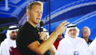 Al Arabi coach Heimir Hallgrimsson speaking during the 5th Aspire Academy Global Summit on Football Performance & Science in Doha yesterday.