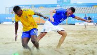 Italian and Solomon Islands players in action during their Beach Soccer match played at Katara Beach. 
Pic:Salim Matramkot/ The Peninsula