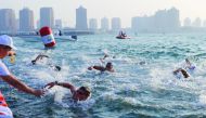 The five kilometre open water swim race in progress at Katara during day three of the 1st ANOC World Beach Games yesterday. Pictures: Angelos Zymaras / Laurel Photo Services / www.awbgqatar.com