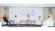 Shekih Sauod bin Abdulrahman Al Thani, Assistant to the President of Amiri Diwan, speaking during the Education and Olympic Movement Development Seminar, hosted by Qatar Olympic Academy at Al Gharafa Sports Club yesterday. James McCloud, the International