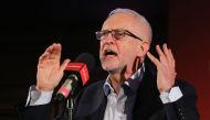 Britain's main opposition Labour Party leader Jeremy Corbyn speaks during a rally in central London on October 14, 2019, following the State Opening of Parliament. / AFP / ISABEL INFANTES 