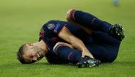 Bayern Munich's Lucas Hernandez reacts after sustaining an injury. Reuters/Costas Baltas 