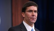 FILE PHOTO: U.S. Defense Secretary Mark Esper addresses reporters during a media briefing at the Pentagon in Arlington, Virginia, U.S., October 11, 2019. REUTERS/Erin Scott/File Photo
