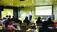 An expert delivers a lecture during the Science Book Forum on significance of the Earth’s ice caps to Qatar and its people at QNL. 