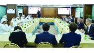 Members of the Qatari-French Business Association (QADRAN) reviewing the bilateral cooperation between the private sector businesses from the two countries, during a meeting held at the Qatar Chamber headquarters, yesterday.
