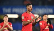 Manchester United's English striker Marcus Rashford gestures at the final whistle during the English League Cup fourth round football match between Chelsea and Manchester United at Stamford Bridge in London on October 30, 2019. AFP / Glyn Kirk 