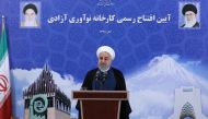 A handout picture provided by the Iranian presidency on November 5, 2019, shows President Hassan Rouhani speaking during the opening of a factory in the capital Tehran. AFP / HO / IRANIAN PRESIDENCY
