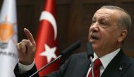 Turkish President and Leader of Turkey's ruling Justice and Development (AK) Party Recep Tayyip Erdogan speaks during his party's parliamentary group meeting at the Grand National Assembly of Turkey in Ankara, on November 5, 2019. AFP / Adem ALTAN