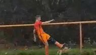 One of the players, Ivan Gazdek from the home team NK Jelengrad, ran after the birds, kicked one with his foot and then chucked it over the fence in a flurry of feathers.