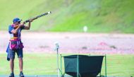 Qatari skeet shooter Nasser Al Attiyah in action during the  14th Asian Shooting Championship at the Losail Shooting Range, yesterday. Pictures: Ebrahim Kutty