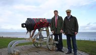 Brexit Party leader Nigel Farage (R) and Hartlepool parliamentary candidate and Brexit Party Chairman, Richard Tice visit the Headland War memorial in Hartlepool, northeast England on November 11, 2019 during a general election campaign visit. AFP / Paul 