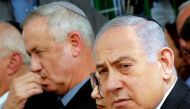 Benjamin Netanyahu, Israeli president of the Supreme Court Esther Hayut and Benny Gantz attend a ceremony for late Israeli president Shimon Peres at Mount Herzl on September 19, 2019. AFP / Gil Cohen-Magen