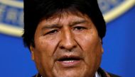 FILE PHOTO: Evo Morales addresses the media at the presidential hangar in the Bolivian Air Force terminal in El Alto, Bolivia, November 10, 2019. Reuters / Carlos Garcia Rawlins