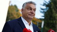 Hungarian Prime Minister Viktor Orban talks to the media after casting his ballot during local elections in Budapest, October 13, 2019. Reuters/Bernadett Szabo