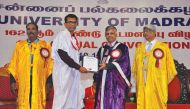 Dr. Taj Aluva (second left) receiving his PhD certificate from Dr. P Duraisamy, Vice-Chancellor, University of Madras, at the convocation ceremony held recently in Chennai, India.