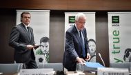 World Anti-Doping Agency (WADA) President Craig Reedie (R) followed by WADA President-Elect Witold Banka arrives to a press conference following a meeting of the WADA executive committee on Russian ban on December 9, 2019 in Lausanne. AFP / Fabrice Coffri