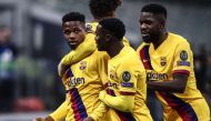 Barcelona´s Guinea-Bissau forward Ansu Fati (L) celebrates after scoring during the UEFA Champions League Group F football match Inter Milan vs Barcelona on December 10, 2019 at the San Siro stadium in Milan. AFP / Isabella Bonotto 