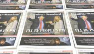 An arrangement of London Evening Standard newspapers photographed as an illustration in London on December 14, 2019, shows the front page reporting on the election victory of Prime Minister Boris Johnson's Conservative Party in the general election. AFP /