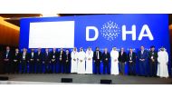H E Ahmad bin Mohammed Al Sayed (ninth right), Minister of State and Chairman of Qatar Free Zones Authority (QFZA) with representatives of seven global companies which will operate at the Qatar Free Zones, with other officials from QFZA, Qatar Financial C