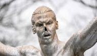 Vandalized Zlatan Ibrahimovic statue is seen in Malmo, Sweden, December 22, 2019. (ohan Nilsson/TT News Agency/via REUTERS)