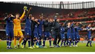 Chelsea manager Frank Lampard celebrates with their players after the match  - Arsenal v Chelsea - Premier League. London, Britain. December 29, 2019 /Reuters/Matthew Childs
