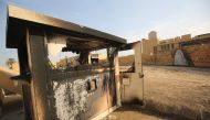 A picture shows the entrance leading to the US embassy in the capital Baghdad on January 2, 2020, which was damaged the day before by Hashed supporters. (AFP / AHMAD AL-RUBAYE)